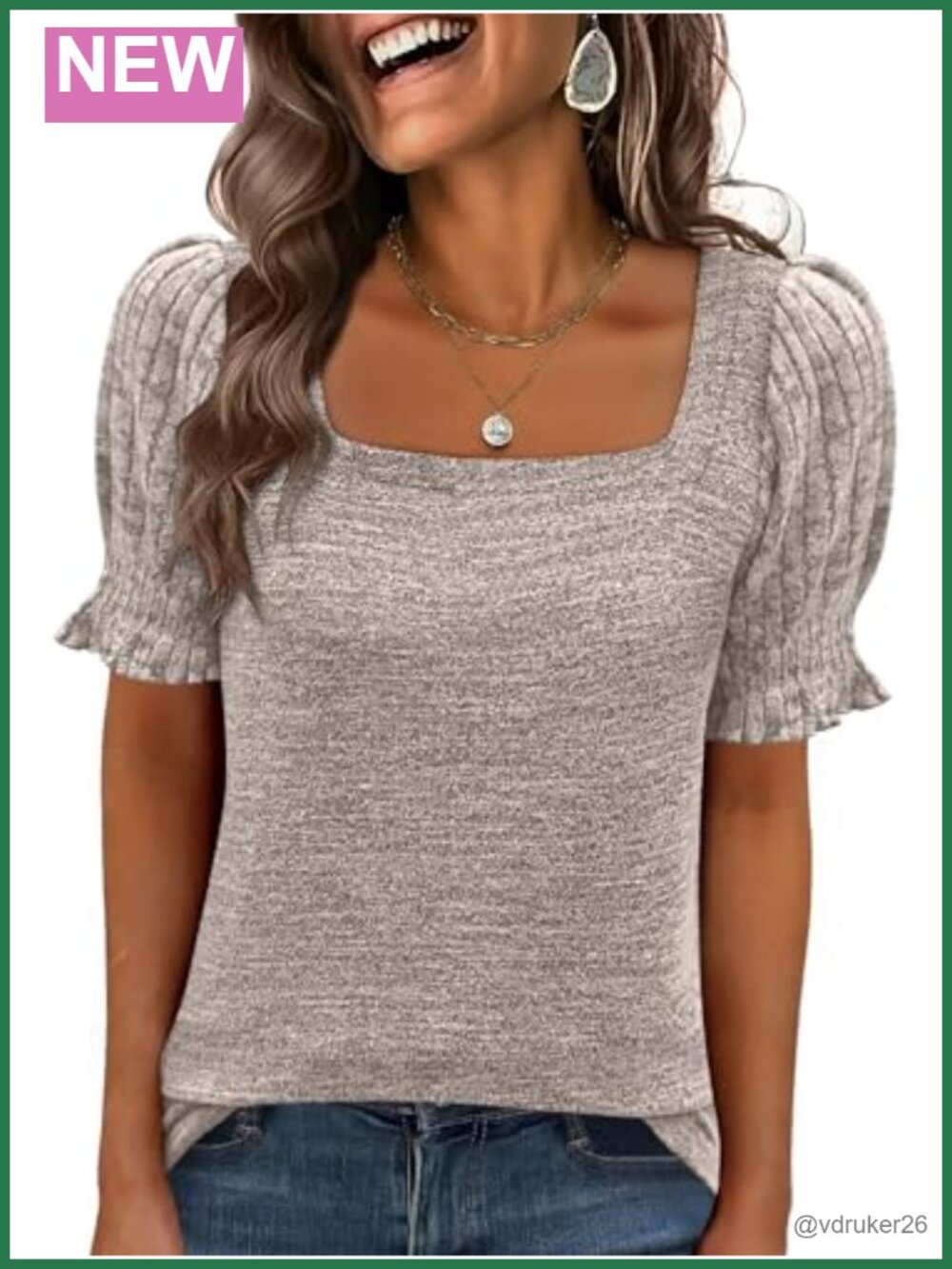 Womens Ruffle Trim Short Sleeve Blouse Square Neck Top Casual Work